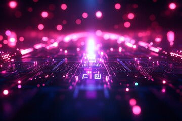 Aufkleber - Colorful abstract digital landscape with vibrant lights and circuit patterns enhancing technology design