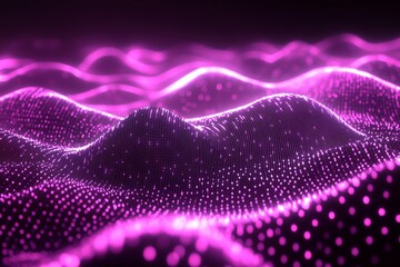 Aufkleber - Vibrant digital landscape with glowing pink waves representing sound waves and data flow at night