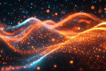 Fototapete - Vibrant waves of light create a mesmerizing display of colors and movement in a digital landscape