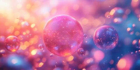Poster - Glowing spheres floating in a colorful abstract background