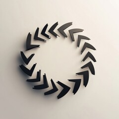 Fototapete - Circular arrangement of black geometric shapes displayed against a light background creating a modern visual effect. Generative AI