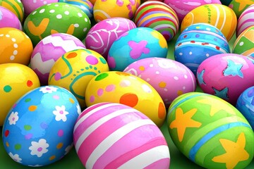 Wall Mural - Colorful Decorative Easter Eggs on Green Background for Celebration