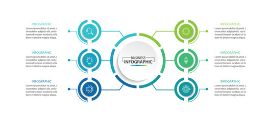 Fototapete - Vector infographic label design with circle infographic template design and 6 options or steps.