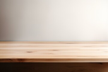 Poster - Light wooden tabletop on blurred background, ideal for product placement and showcasing