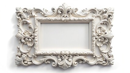 white ornamental victorian style picture frame design for luxury style mockups in advertisement on white 
