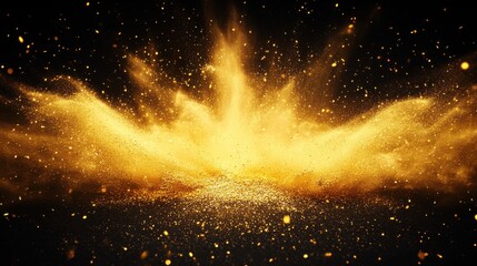 Poster - Abstract golden dust explosion with shimmering particles against a dark background
