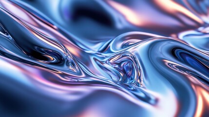 Poster - Close up of blue and pink liquid forming organic shapes in abstract metallic design