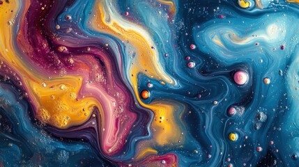 Poster - Abstract painting of colorful liquid and oil water mix with vibrant swirling patterns and textures