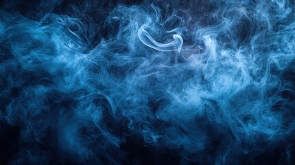 Poster - Abstract blue smoke swirls on black background in deep moody colors artistic representation