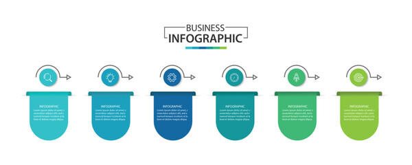 Wall Mural - 6 steps infographics design template - graph, workflow layout, brochure, report, presentation, vecto
