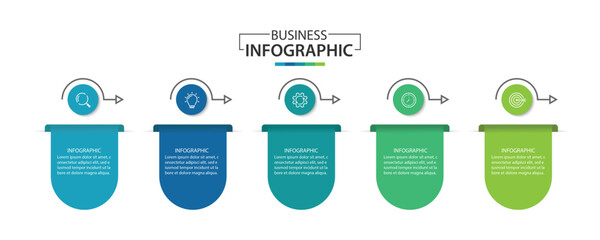 Wall Mural - 5 steps infographics design template - graph, workflow layout, brochure, report, presentation, vecto