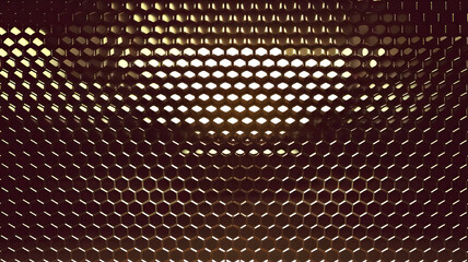 Poster - hexagonal grid with light: abstract close-up shot of a dark metallic surface with a hexagonal grid p