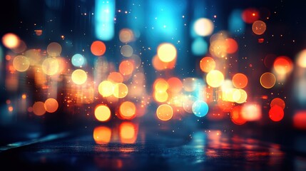 Poster - Dynamic motion blur of bokeh city lights at night creating vibrant urban atmosphere