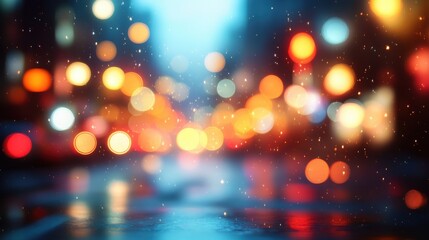 Poster - Blurry night cityscape with bokeh lights and motion blur in urban environment