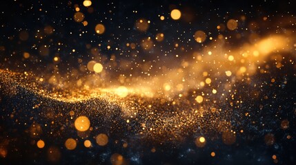 Poster - Elegant golden dust particles floating in a dark background creating a magical atmosphere