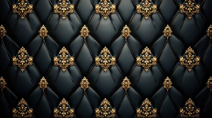 Poster - Gold patterned wall design on deep black background for elegant interior decoration