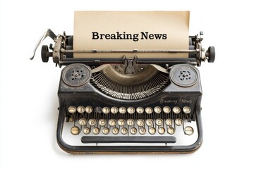 Aufkleber - Vintage typewriter with breaking news headline typed on a blank sheet of paper. Generative AI