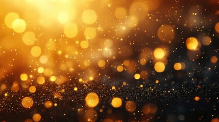 Poster - Glowing golden bokeh lights in a soft-focus background creating a warm atmosphere of light