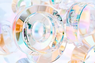 Poster - futuristic abstract composition with transparent iridescent rings and digital reflections, symbolizi