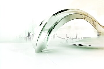 Poster - futuristic abstract architecture with sleek transparent arches and digital city elements, symbolizin