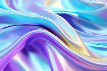 Wall Mural - Smooth elegant holographic iridescent multicolored flowing fabric forming abstract waves