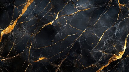 Poster - Black and gold marble texture with golden veins in a luxurious dark design