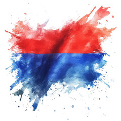 Poster - An abstract watercolor rendering of the Serbian flag with vibrant red and blue colors splashed across a black background.