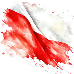 Aufkleber - A stylized watercolor painting of the Polish flag with red and white color splashes creating a dynamic and abstract effect.