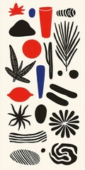 Aufkleber - Summer themed illustrations featuring abstract shapes and lines creative graphic design minimalist
