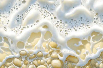 Wall Mural - close-up of foam and bubbles on a sandy beach shoreline