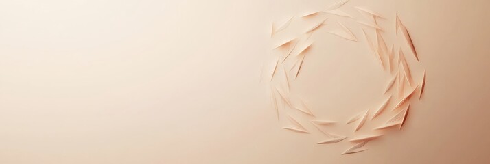 Poster - Delicate paper leaves arranged in a circular pattern on a soft, neutral background in a creative workspace. Generative AI