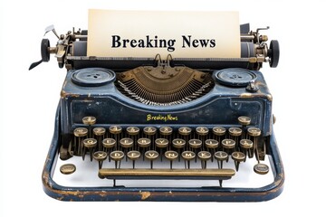 Aufkleber - Vintage typewriter with blank paper and breaking news headline ready for announcement. Generative AI