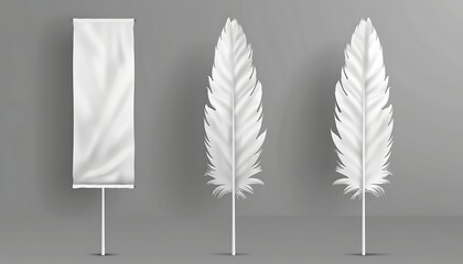 Wall Mural - blank white advertising flags on gray background. mock up, 3d rendering