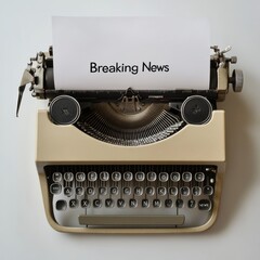 Aufkleber - Vintage typewriter with blank sheet displaying the words Breaking News ready for an urgent story in a creative workspace. Generative AI