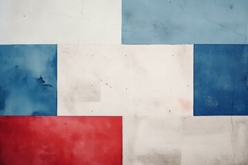 Poster - Modern abstract background featuring a geometric composition of colorful concrete panels in red, blue, and white, with a textured and weathered surface