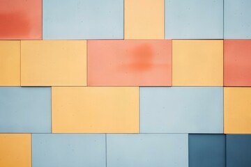 Leinwandbilder - Modern wall featuring colorful rectangular tiles in pastel shades, creating an abstract geometric pattern