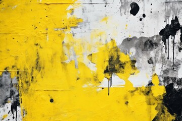Poster - abstract background showing yellow and black paint dripping on a white and gray wall, creating a tex