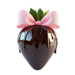 Aufkleber - A single strawberry dipped in rich dark chocolate and adorned with a pink ribbon bow.