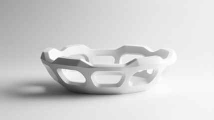 Poster - White modern decorative bowl with unique geometric design showcased against a neutral background. Generative AI