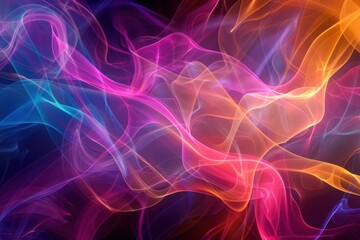 Fototapete - Abstract colorful transparent wavy smoke background flowing on black