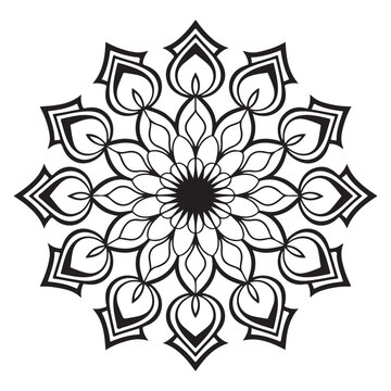 Floral mandala with alternating bold black and white patterns. The mandala
