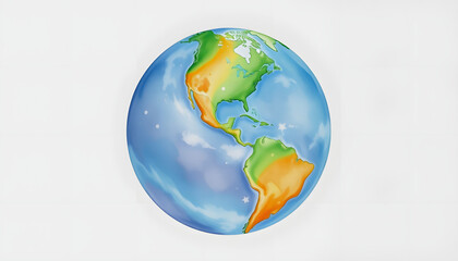 Wall Mural - Watercolor Earth planet isolated on transparent background, crayon drawing, with white tones