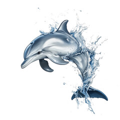 Poster - A stylized dolphin dynamically leaps through the water creating a large splash against a black background.
