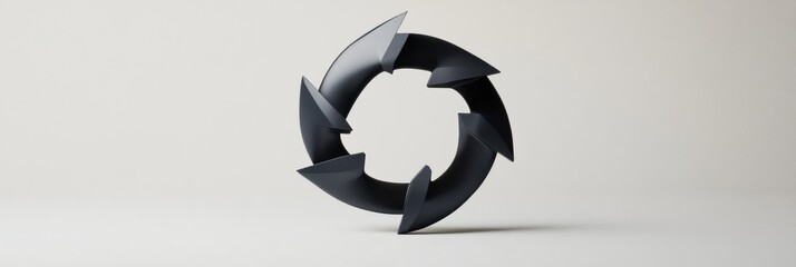Fototapete - Sculptural design of black circular form with sharp projections on a light background in a minimalistic setting. Generative AI