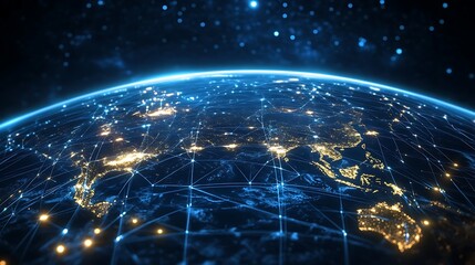 Poster - Global Network: Illuminated Earth with Interconnected Data Streams