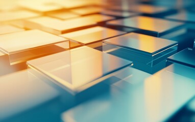 Poster - Abstract close-up of reflective glass tiles arranged in a dynamic pattern with soft lighting effects