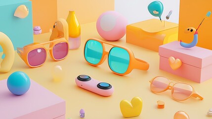 Poster - Playful Pastel Still Life with Sunglasses and Quirky Objects