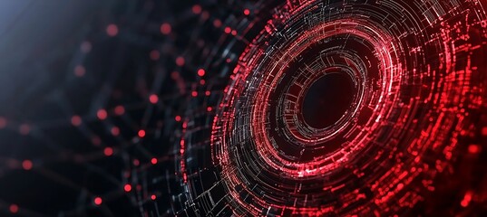 Poster - Abstract Red and Black Concentric Circles with Network Connections