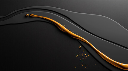 Black and gold line with a splash of gold. Minimalistic background.