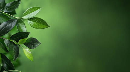 Wall Mural - Leafy green plant with a wet leaf. Minimalistic background.